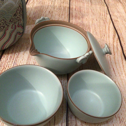 Edenus Light Blue Green Travel Tea Set with Case