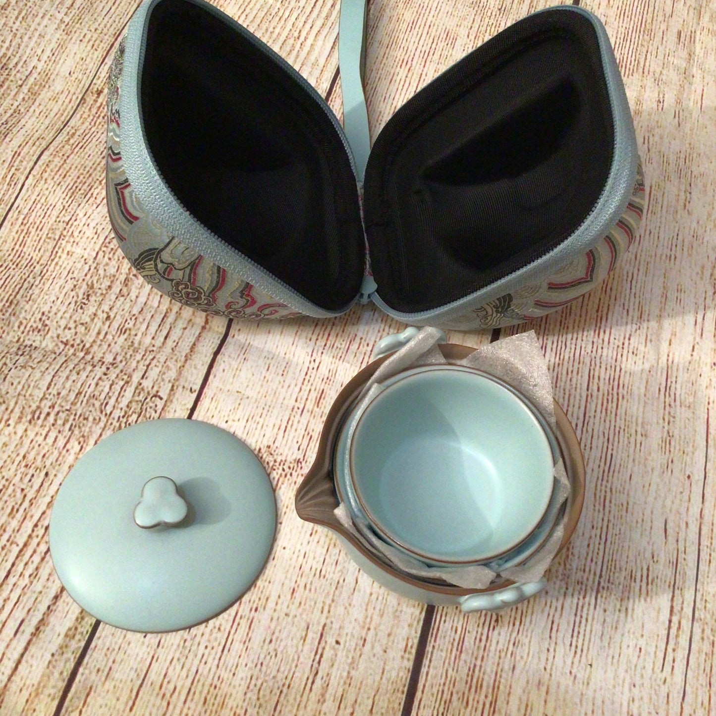 Edenus Light Blue Green Travel Tea Set with Case