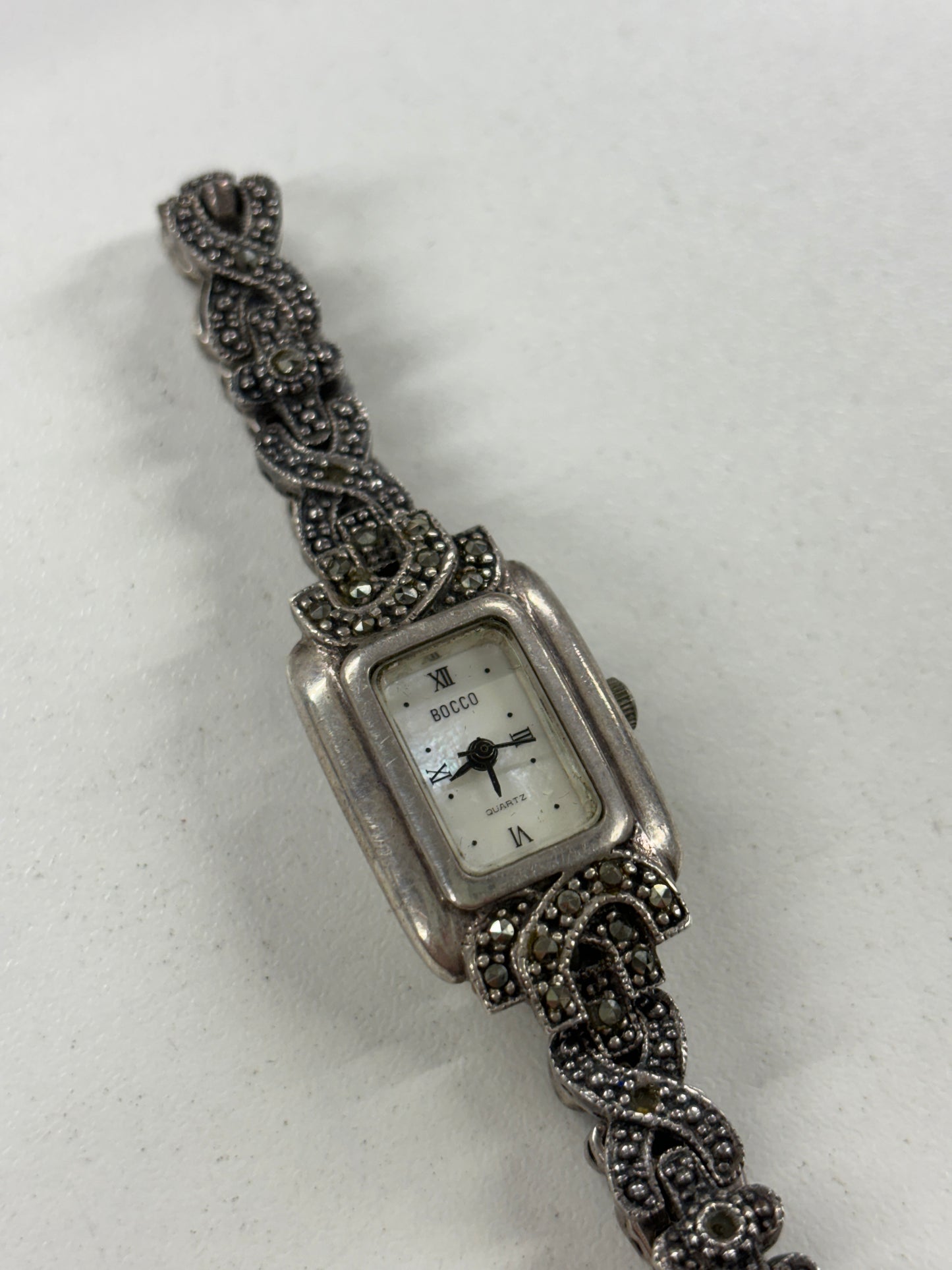 Bocco Silver and Jeweled Womens Decorative 17mm Watch 1980's (spare's & repairs/ untested)