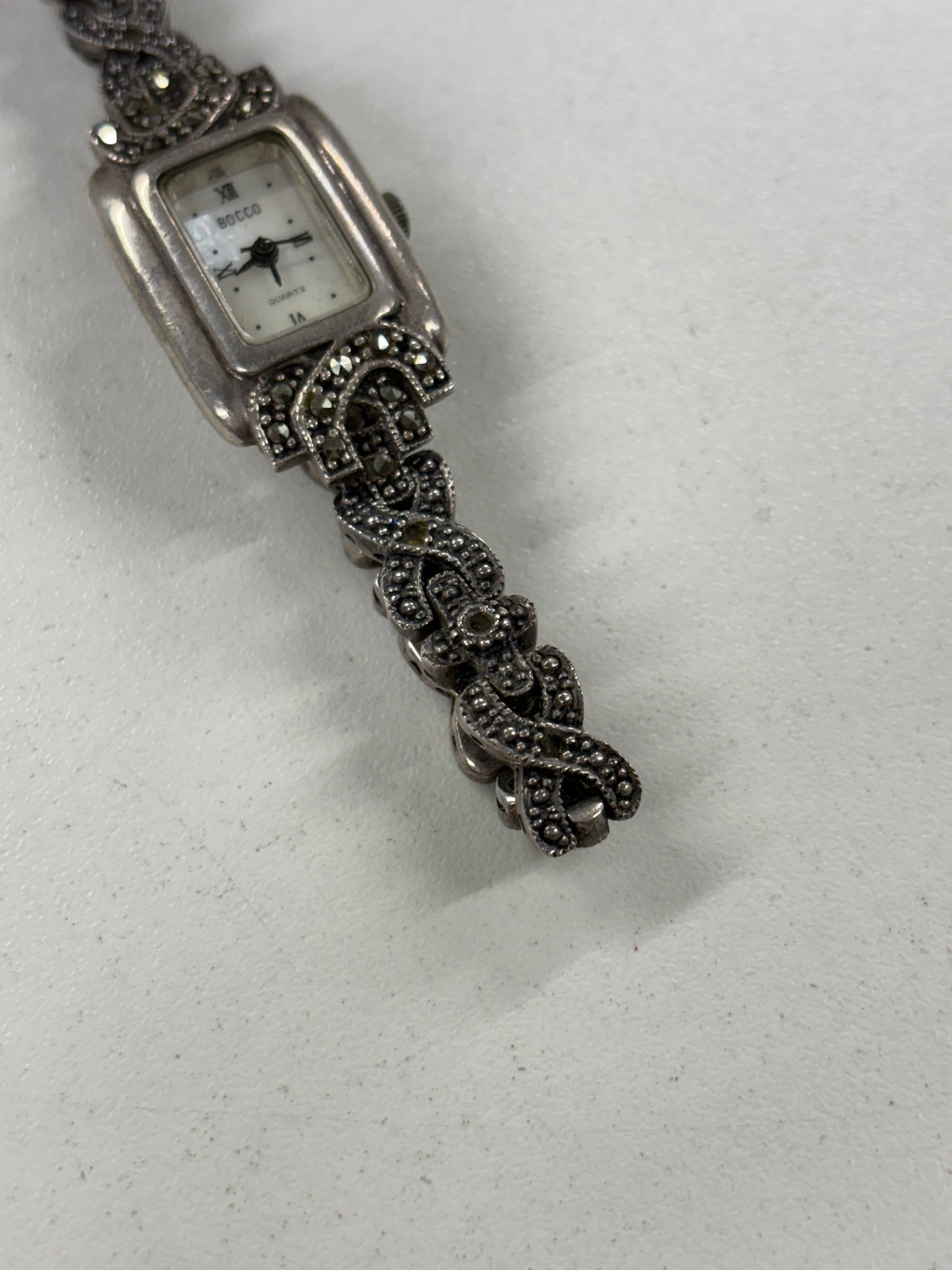 Bocco Silver and Jeweled Womens Decorative 17mm Watch 1980's (spare's & repairs/ untested)