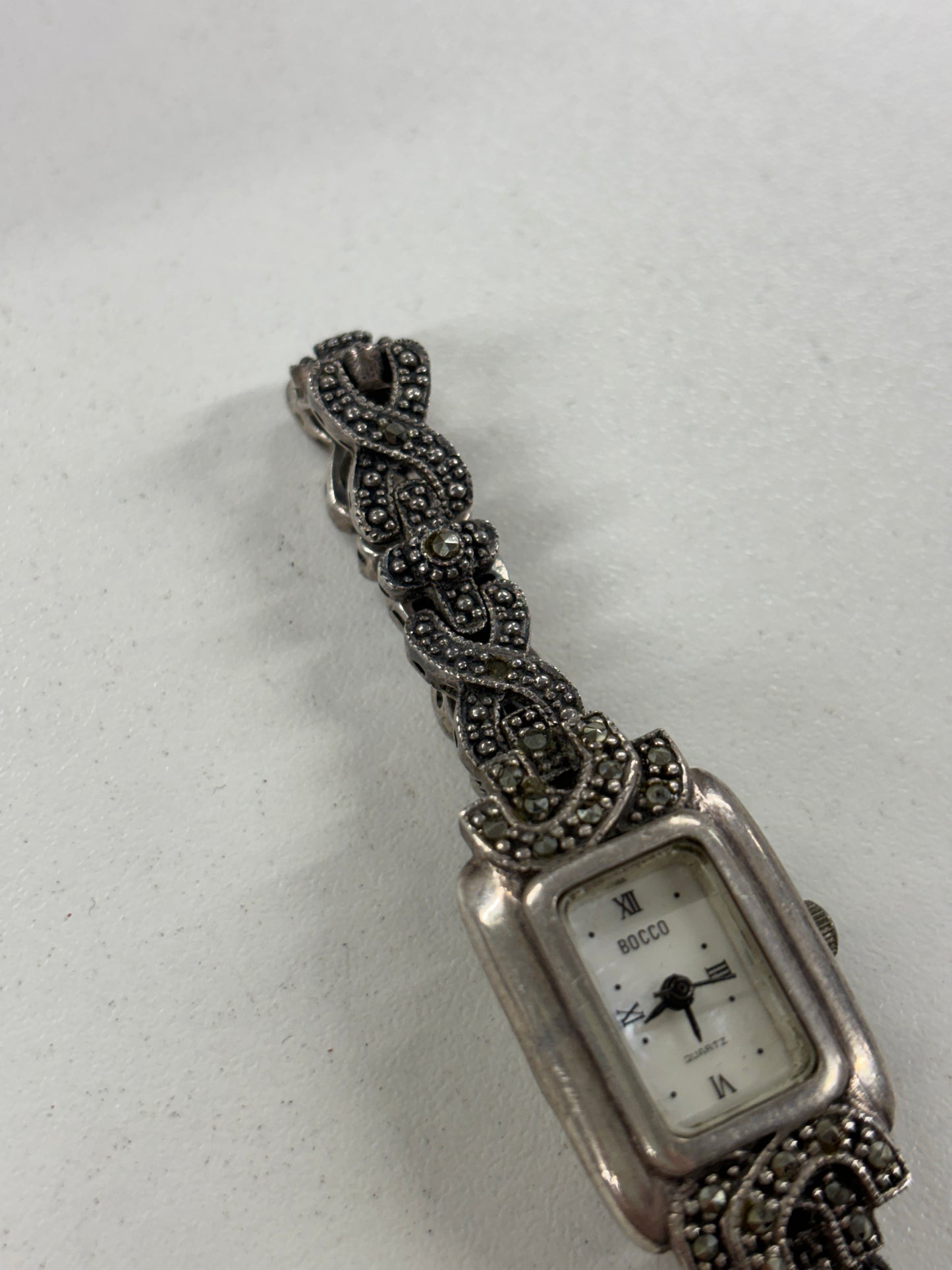 Bocco Silver and Jeweled Womens Decorative 17mm Watch 1980's (spare's & repairs/ untested)