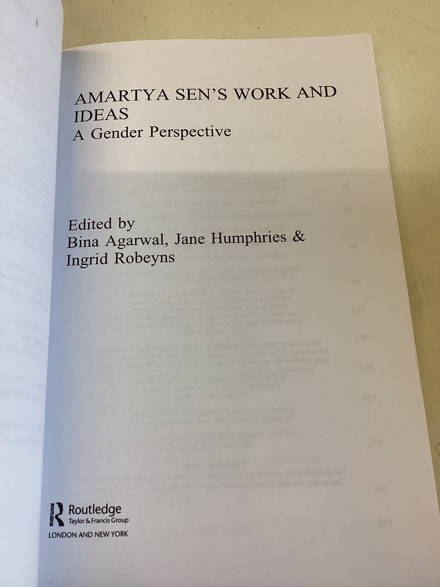 Amartya Sen's Work and Ideas A Gender Perspective Edited by Bina Agarwal, Jane Humphries & Ingrid Robeyns