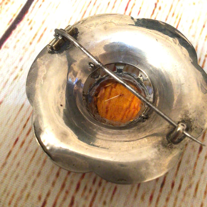 Scottish Victorian Silver Toned Jasper & Bloodstone Cairngorm Brooch