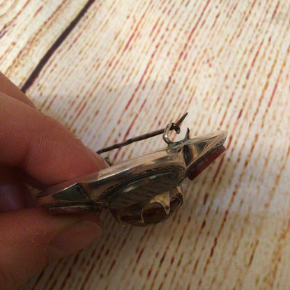 Scottish Victorian Silver Toned Jasper & Bloodstone Cairngorm Brooch