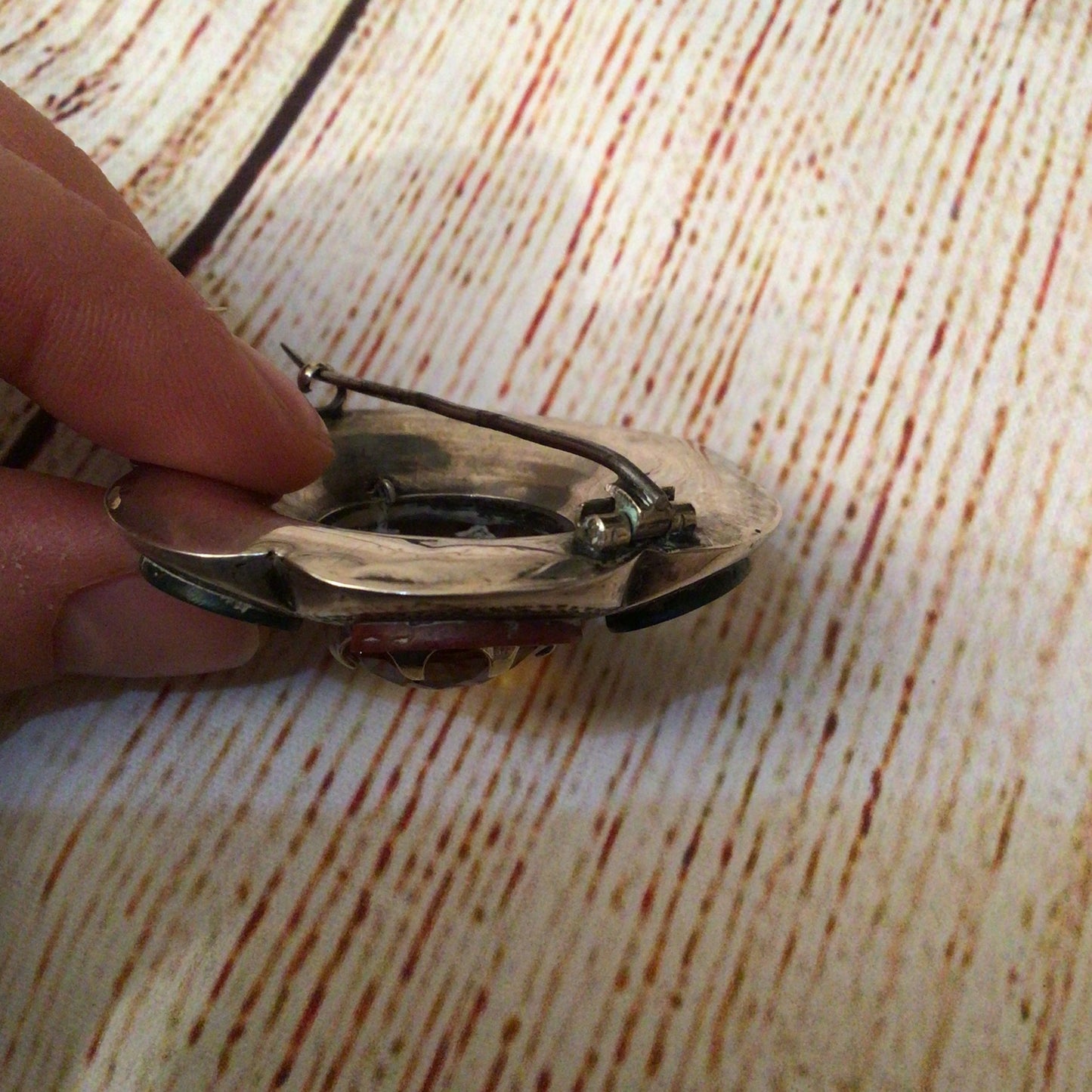 Scottish Victorian Silver Toned Jasper & Bloodstone Cairngorm Brooch