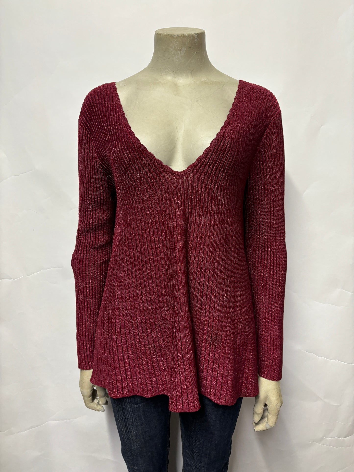 Sezane Red Metallic Knit Jumper Medium