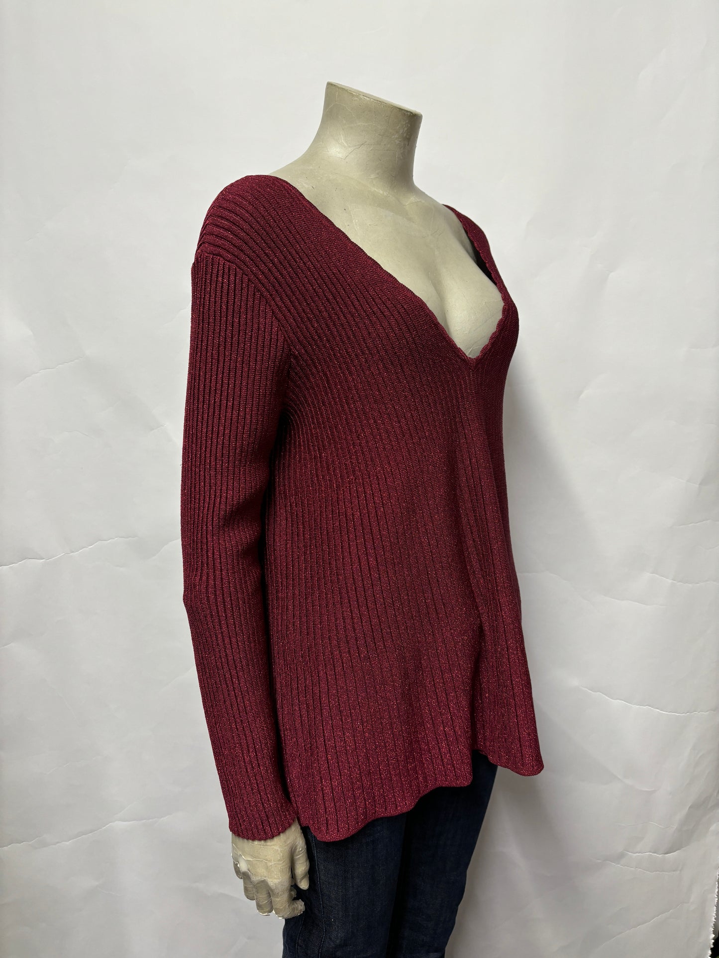 Sezane Red Metallic Knit Jumper Medium