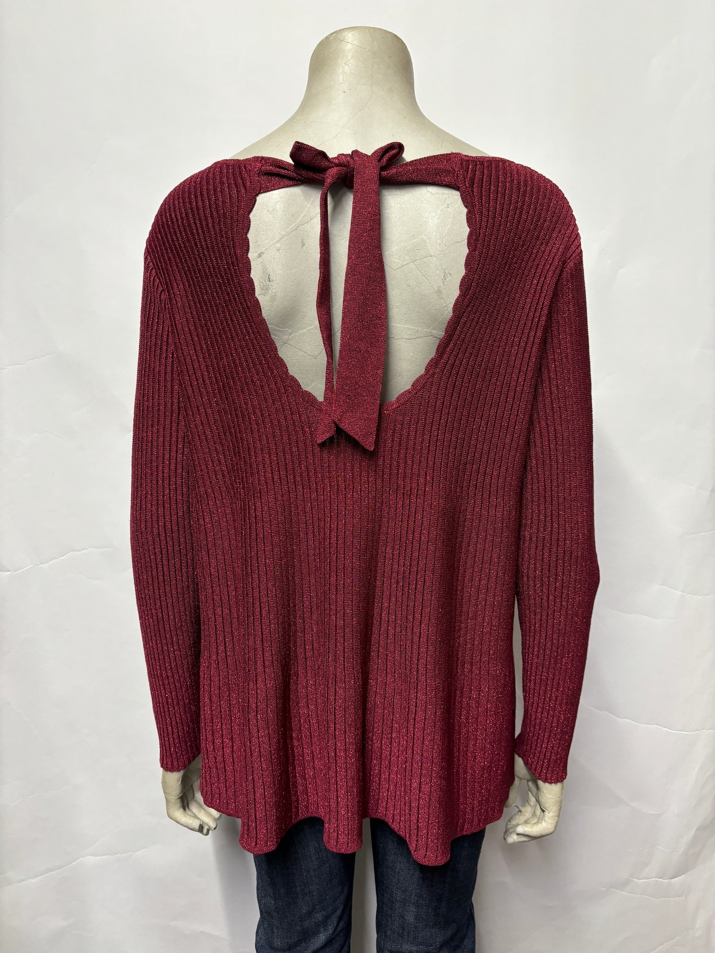 Sezane Red Metallic Knit Jumper Medium