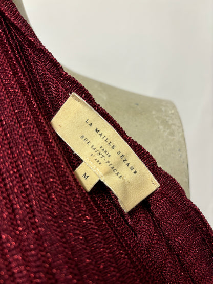 Sezane Red Metallic Knit Jumper Medium