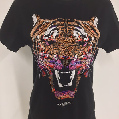 Alessandro Zavetti Black T Shirt w/Tiger Size XS