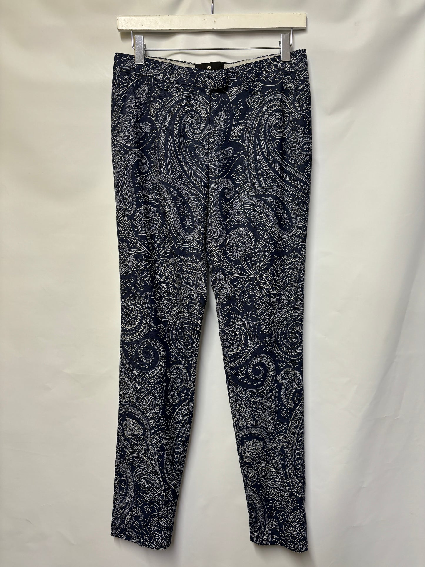 ETRO Navy Paisley Wool and Viscose Tapered Trousers IT 40/UK 8