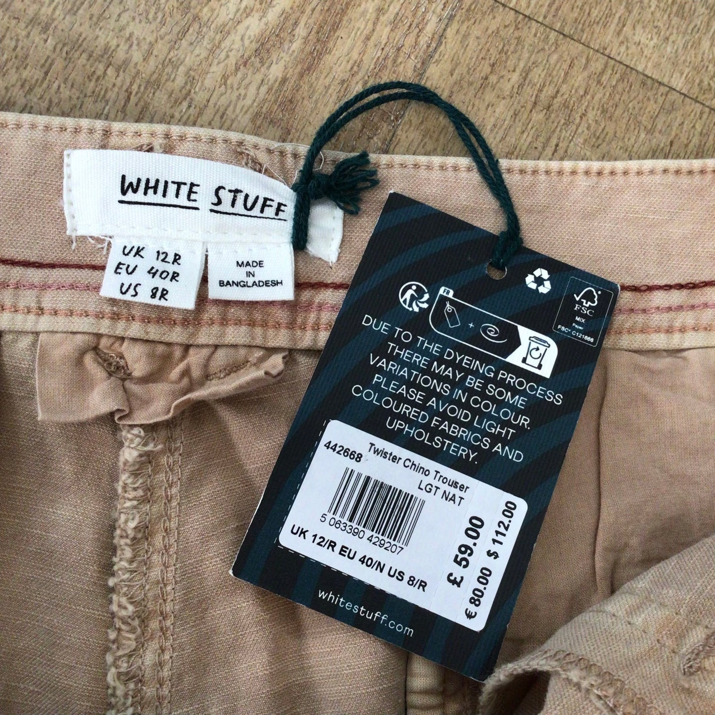 BNWT White Stuff Light Pink Organic Cotton Blend Chino Trousers Size 12R