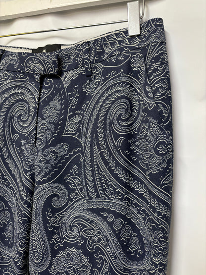 ETRO Navy Paisley Wool and Viscose Tapered Trousers IT 40/UK 8