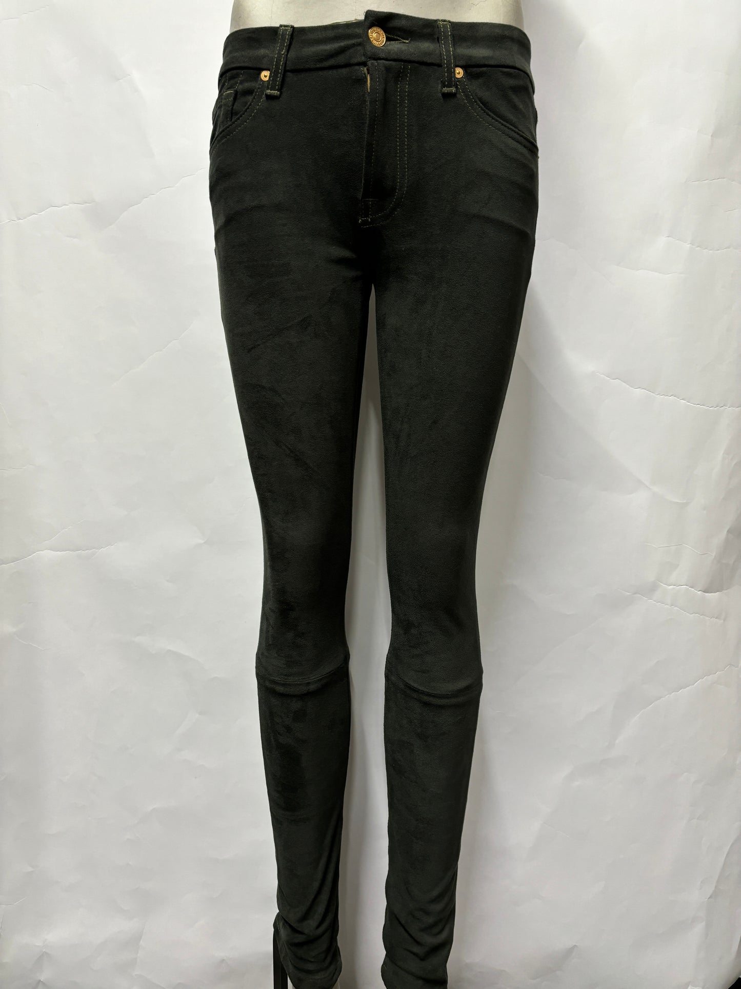 7 For All Mankind Dark Green Suede Jeggings 27