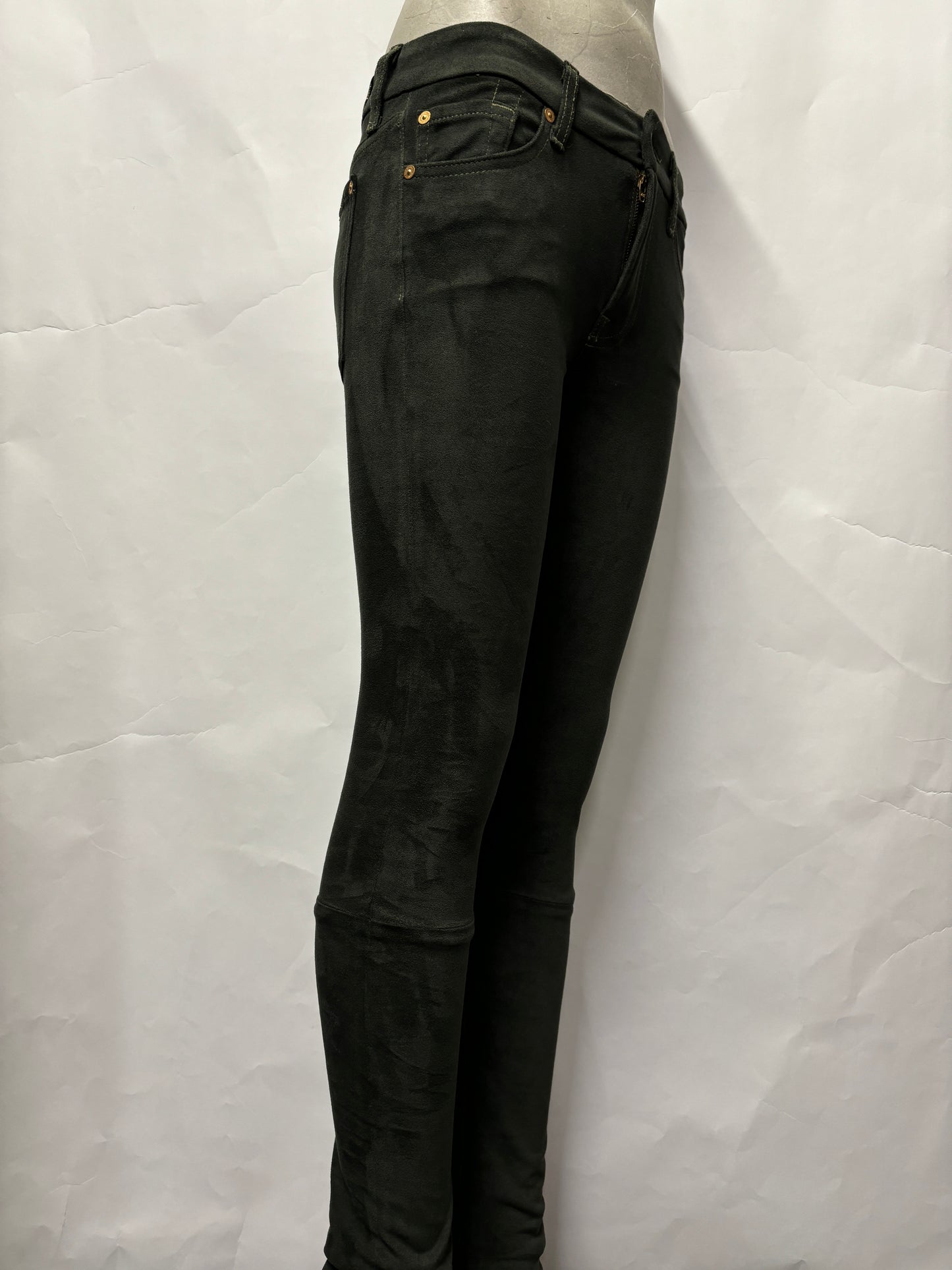 7 For All Mankind Dark Green Suede Jeggings 27