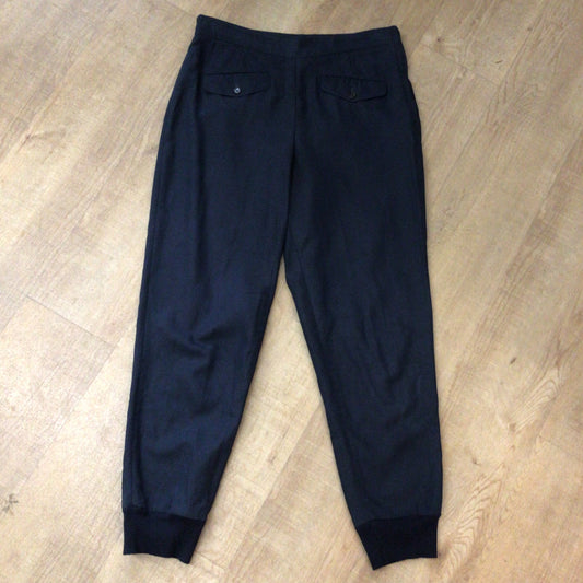 Margaret Howell Navy Blue Linen & Cotton Blend Trousers w/Elasticated Cuff Size 12