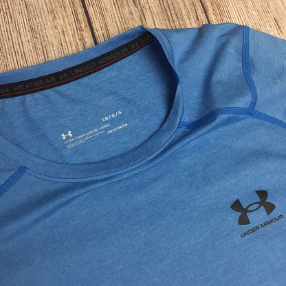 Under Armour Blue Fitted Sports T Shirt Heatgear Size L