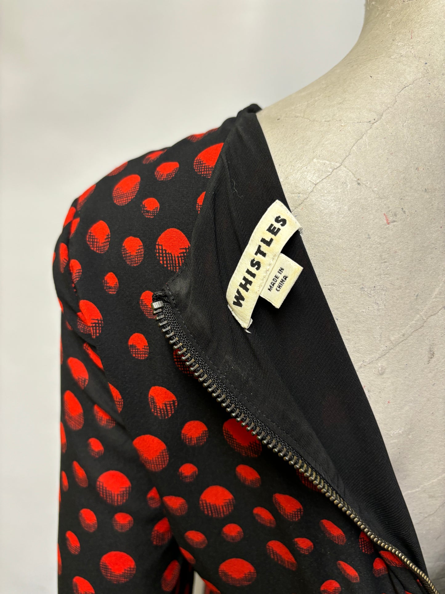 Whistles Black and Red Polka Dot Silk Dress 10