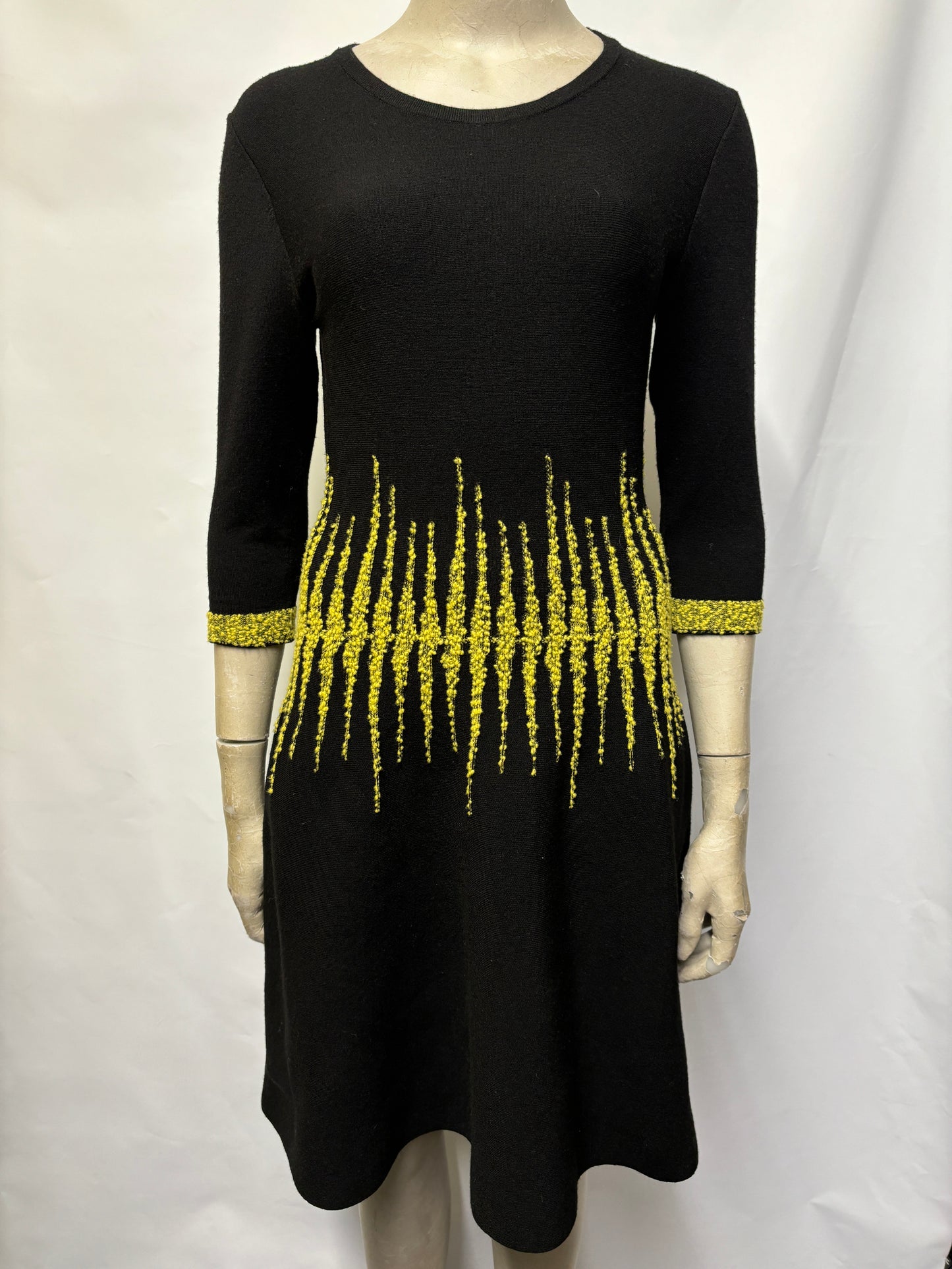 D. Exterior Black and Yellow Wool A-line Dress Small