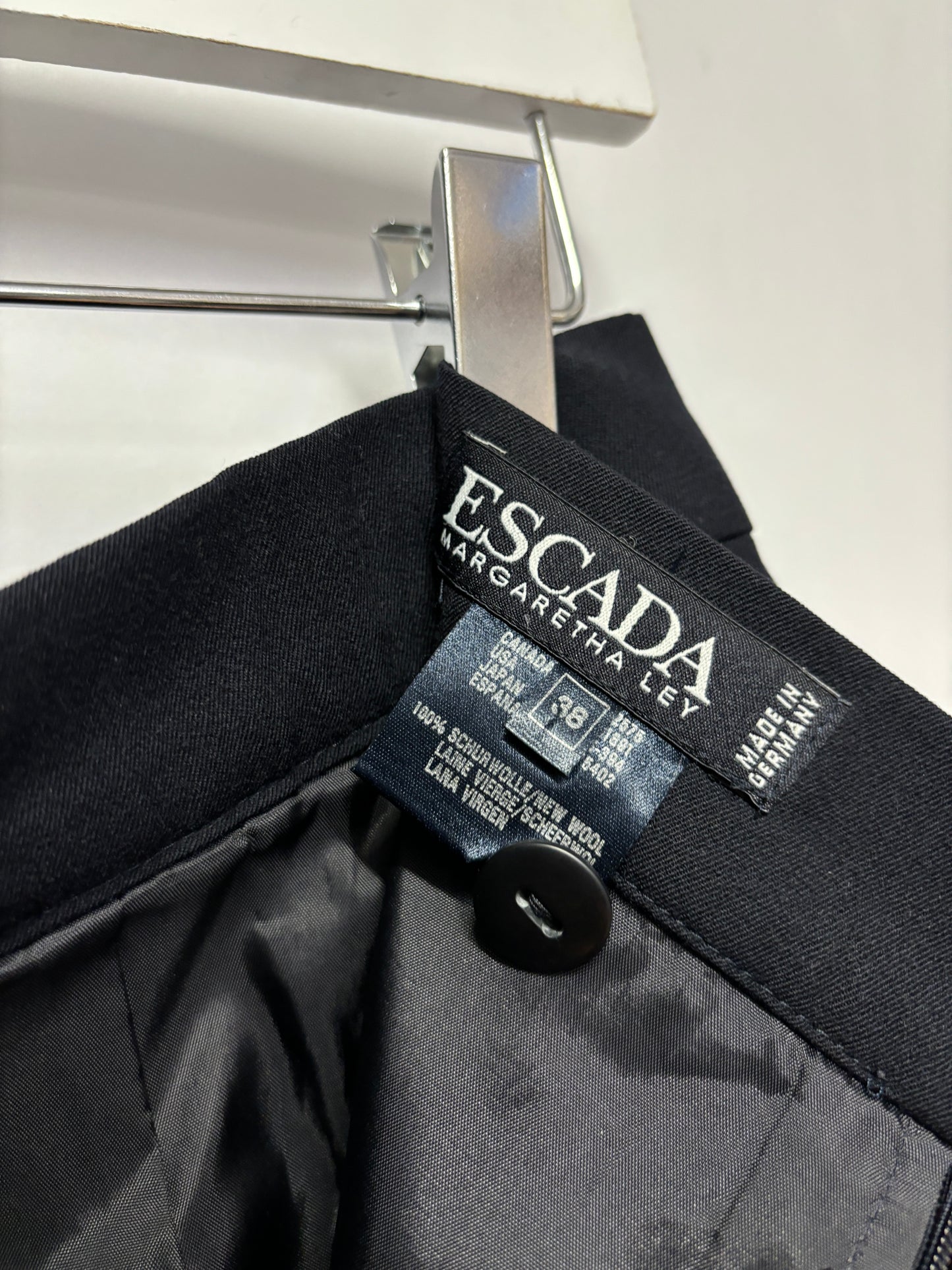 Escada Vintage Navy Wool Mid Length Wrap Style Skirt 10