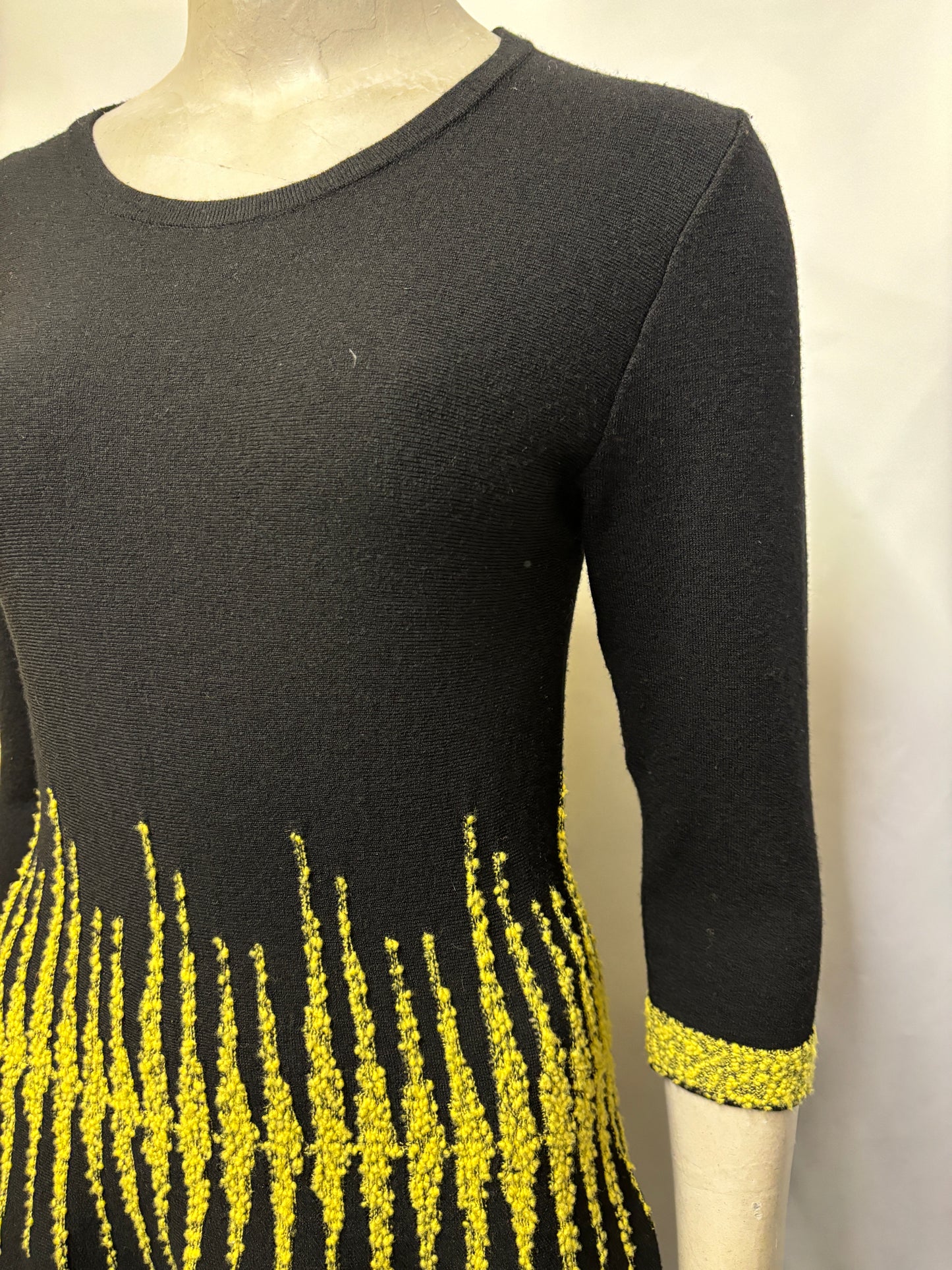 D. Exterior Black and Yellow Wool A-line Dress Small