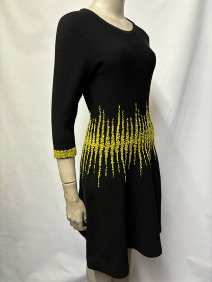 D. Exterior Black and Yellow Wool A-line Dress Small