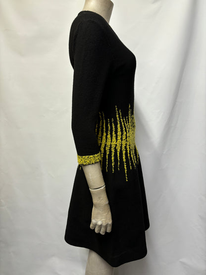 D. Exterior Black and Yellow Wool A-line Dress Small