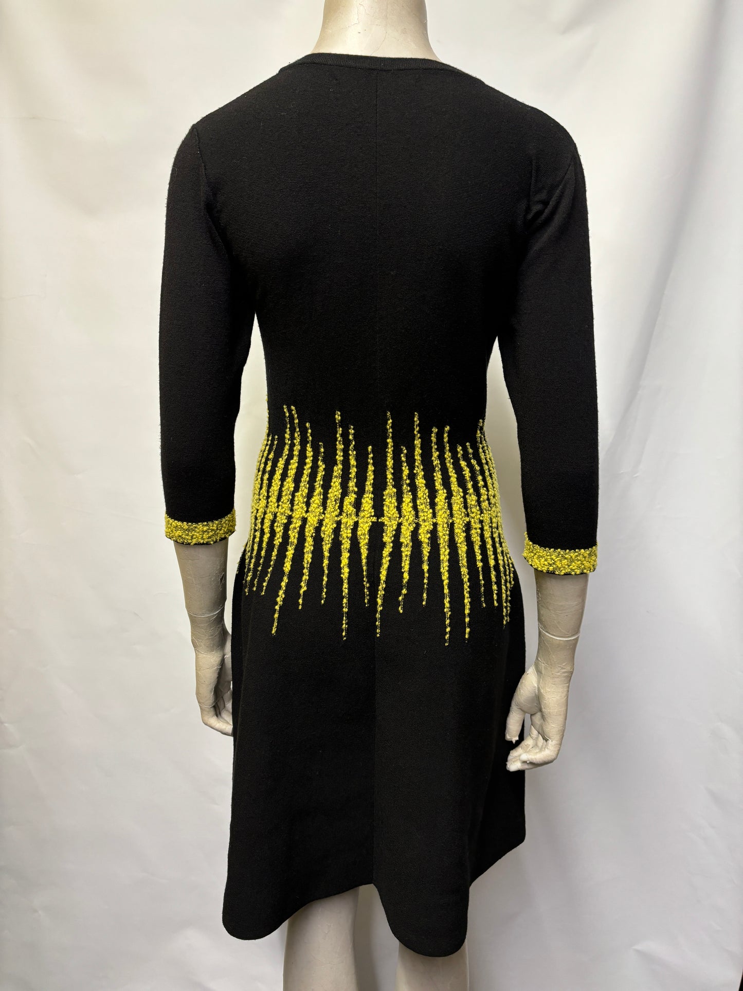 D. Exterior Black and Yellow Wool A-line Dress Small