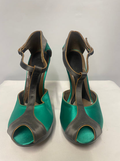 Marni Turquoise Satin Peeptoe Platform Heels 5