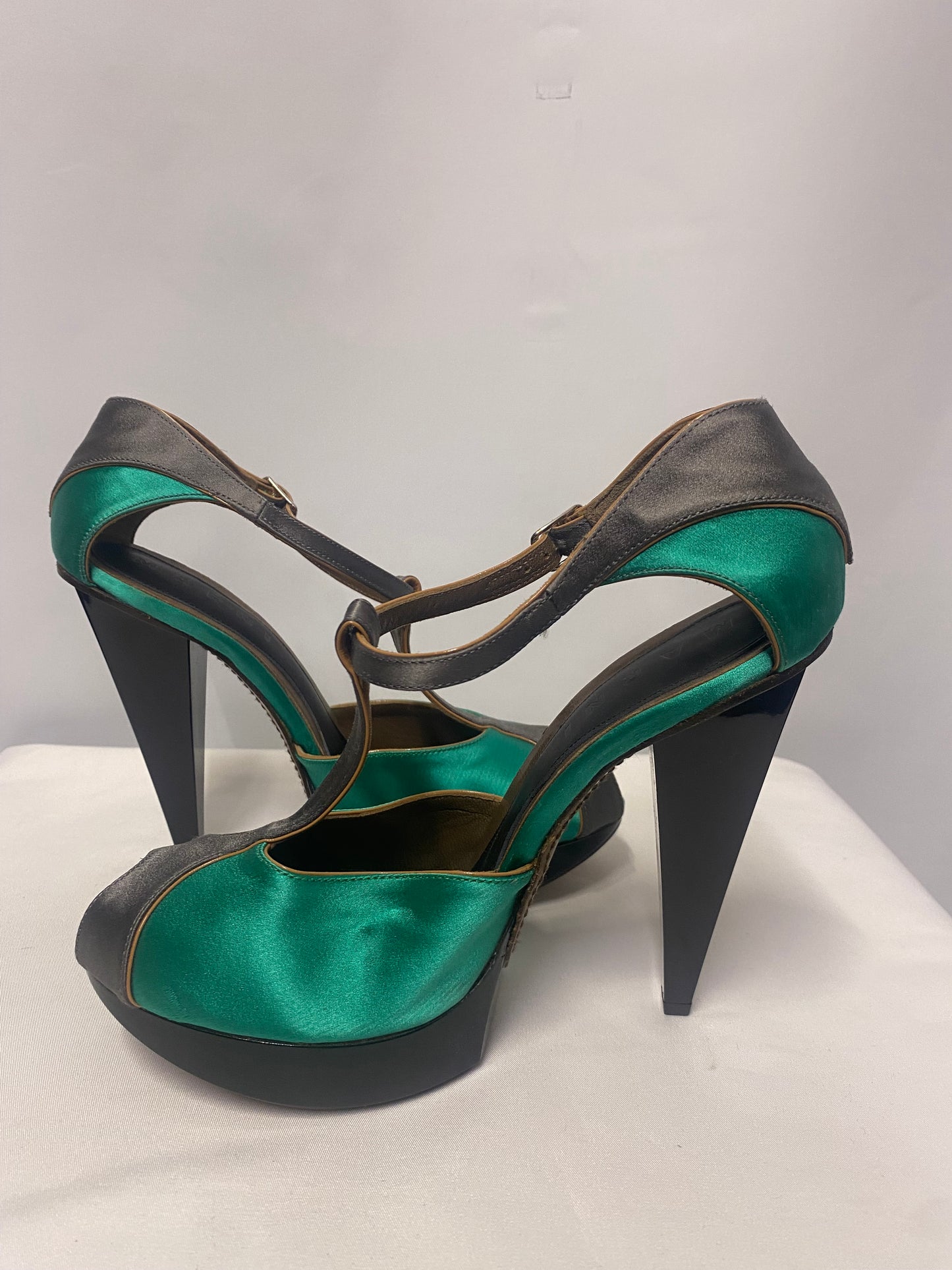 Marni Turquoise Satin Peeptoe Platform Heels 5