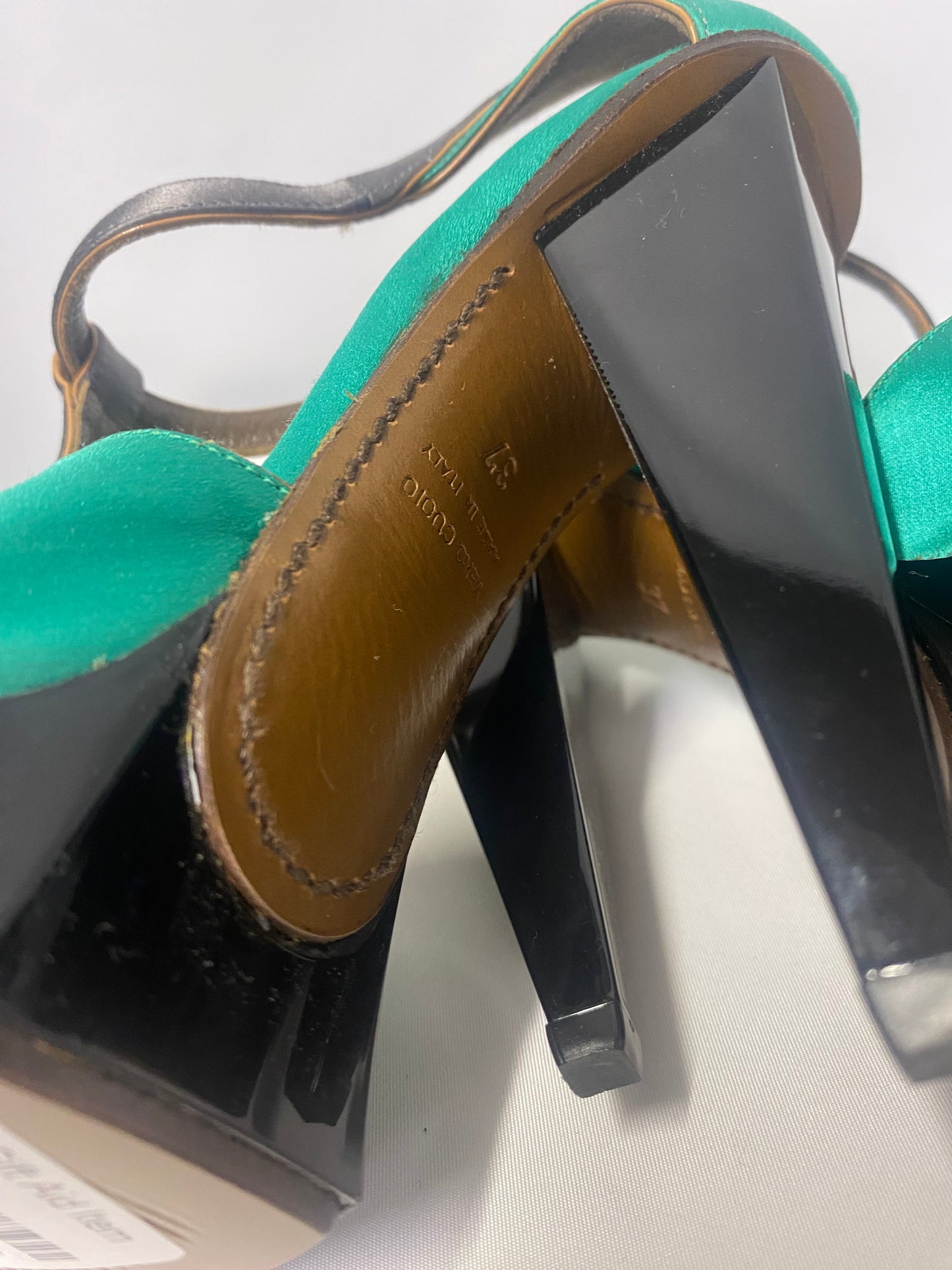 Marni Turquoise Satin Peeptoe Platform Heels 5