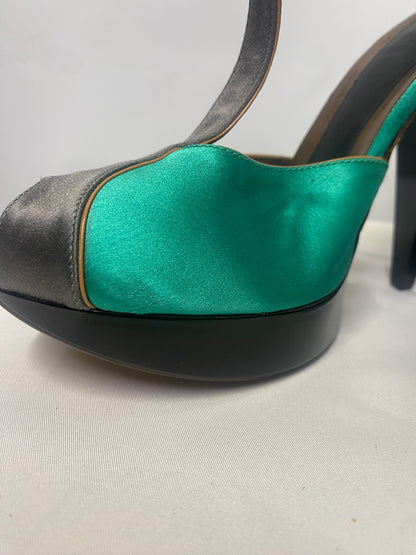 Marni Turquoise Satin Peeptoe Platform Heels 5