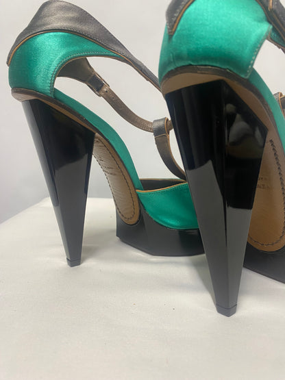 Marni Turquoise Satin Peeptoe Platform Heels 5