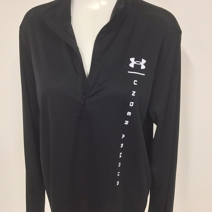 Under Armour Black Fitted 1/2 Zip Heatgear Top w/Thumb Holes Size L