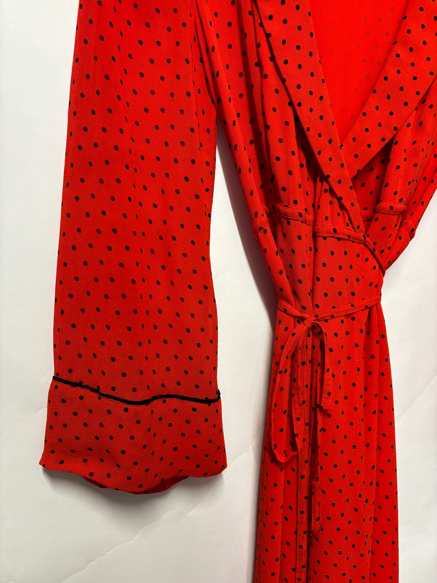 Ganni Red and Black Polka Dot Long Sleeve Wrap Dress