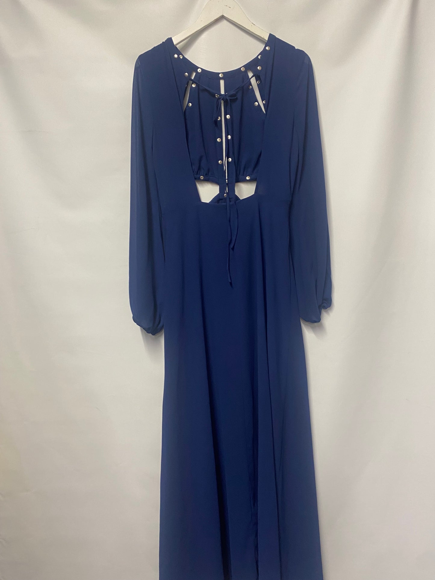 Jarlo Blue Cut-Out Silver Studded Maxi occasion Dress 12 BNWT