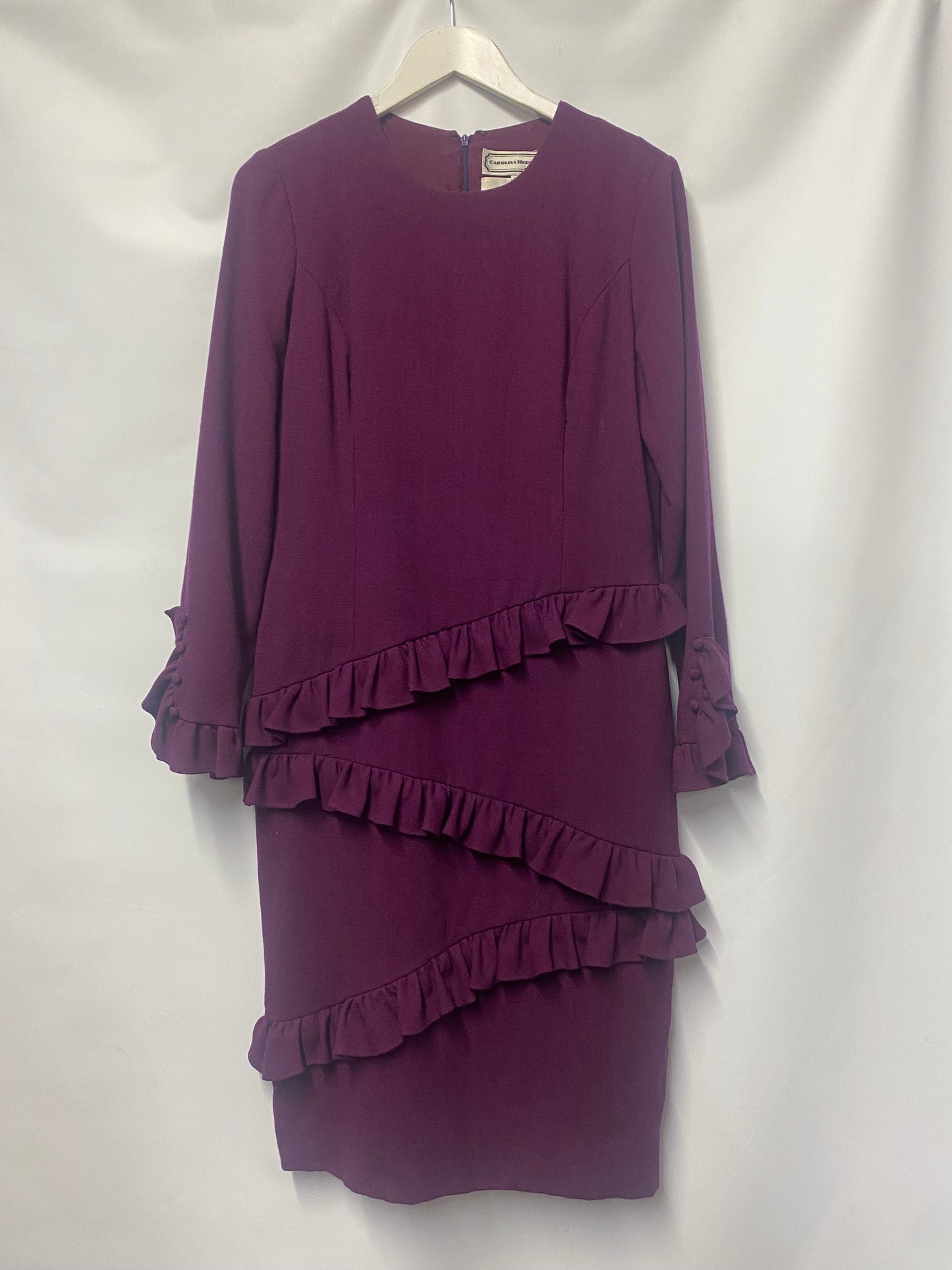 Vintage Carolina Herrera Purple 80s Ruffle Dress 10