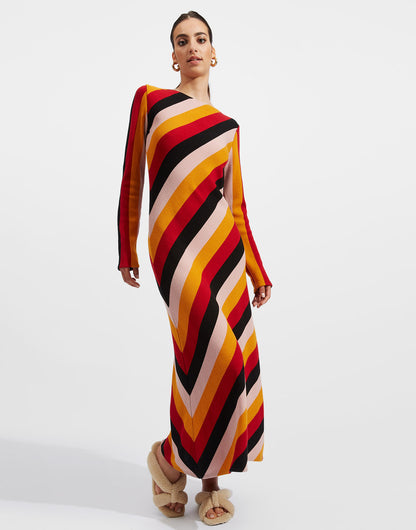 La Doublej Wool and Silk Knitted Maxi Swing Striped Dress