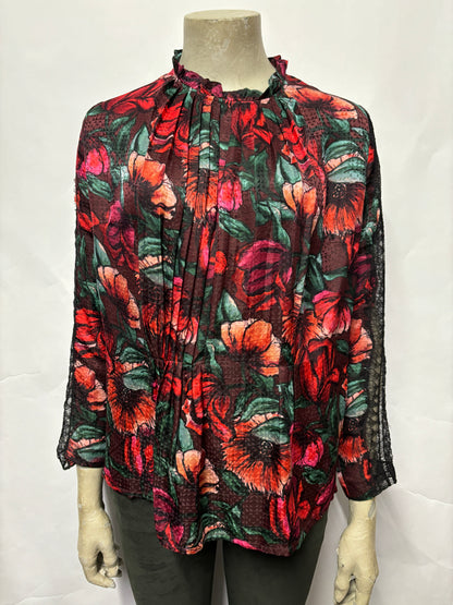 Sandro Multi-coloured Floral Pleated Long Sleeve Blouse 6