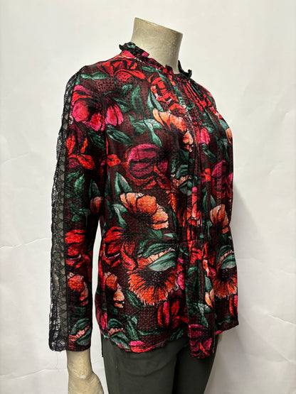 Sandro Multi-coloured Floral Pleated Long Sleeve Blouse 6