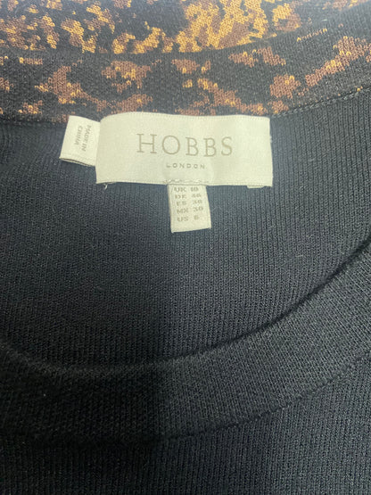 Hobbs Black and Snake Print Knitted A-Line Midi Dress 10