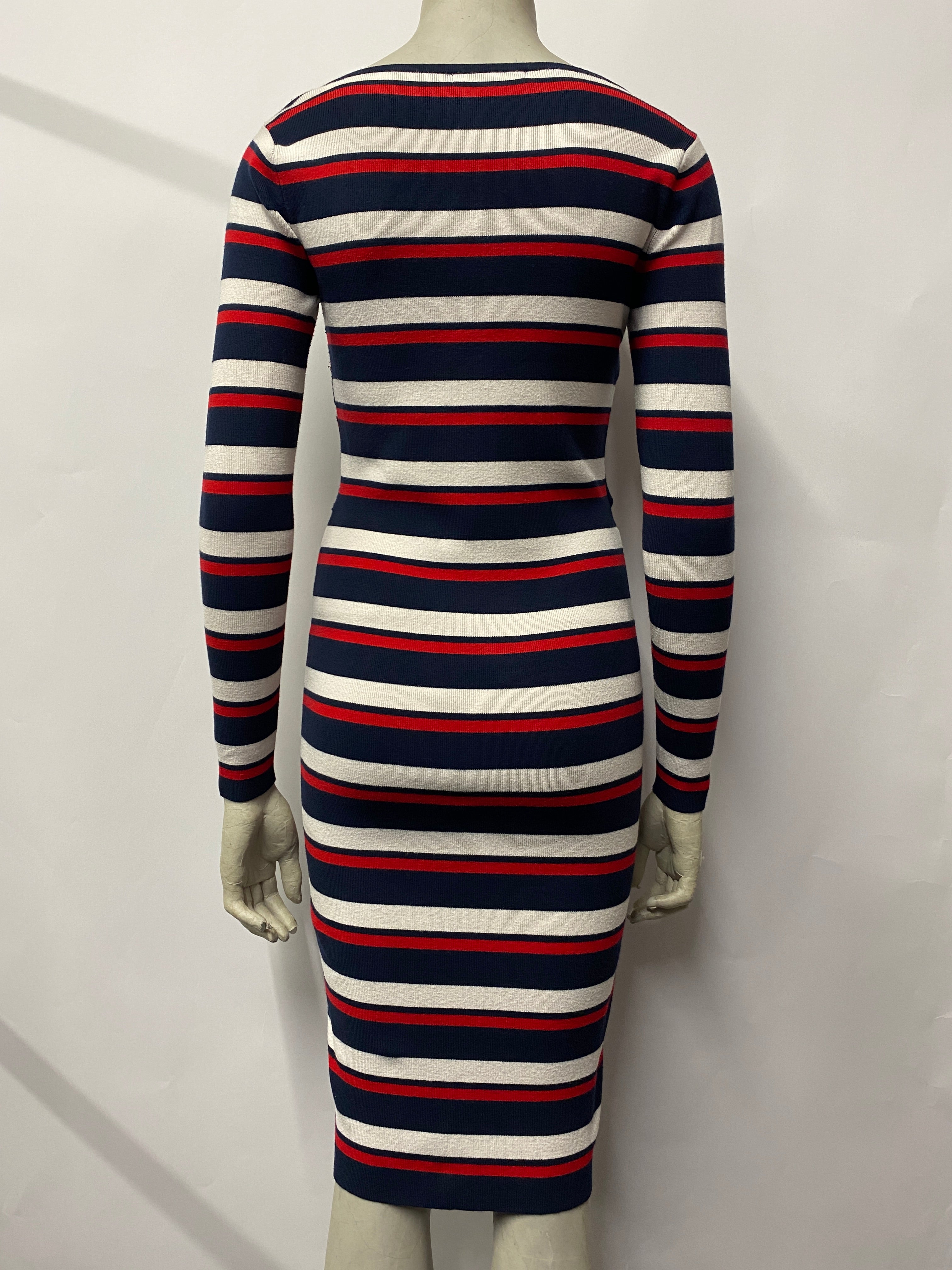 Karen Millen Red White and Blue Knitted Crisscross Bodycon Dress