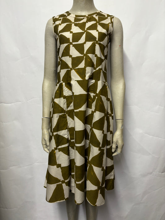 'S Max Mara Green and Beige Abstract Geometric A-line Dress 6