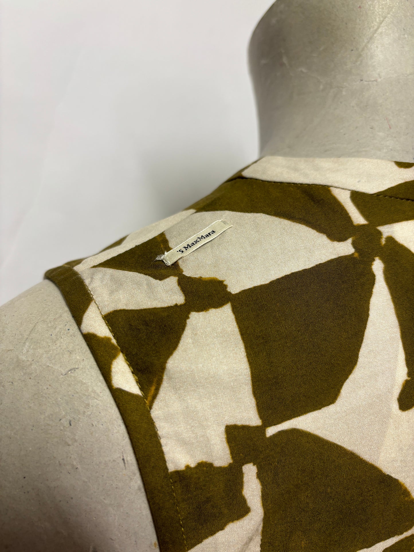 'S Max Mara Green and Beige Abstract Geometric A-line Dress 6