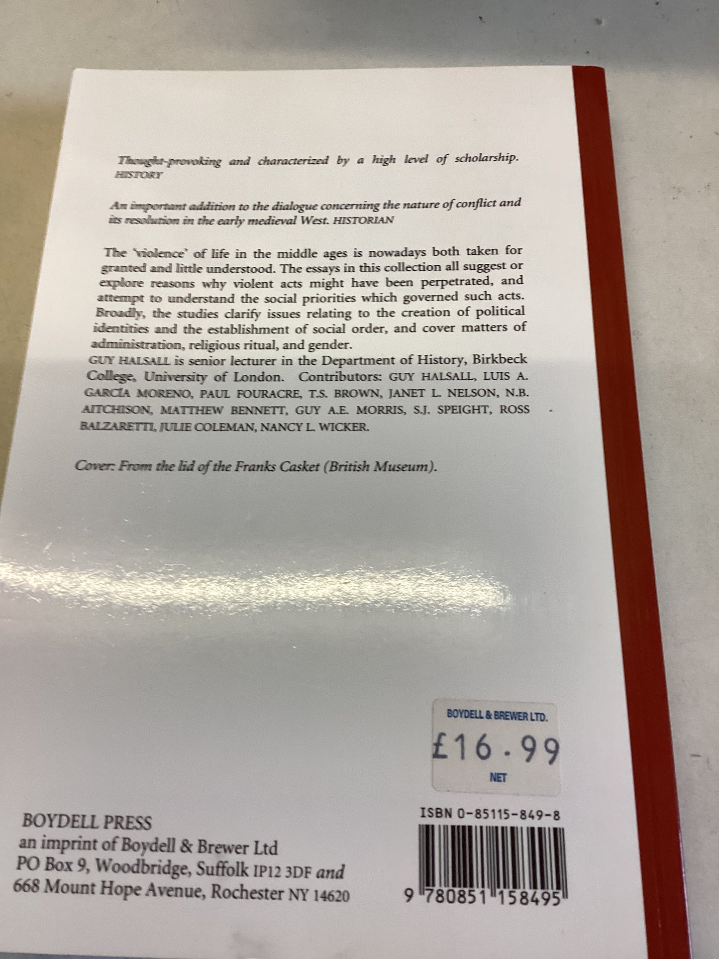 Violence and Society In The Early Medieval West Edited by Guy Halsall