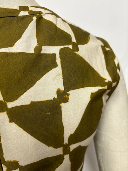 'S Max Mara Green and Beige Abstract Geometric A-line Dress 6