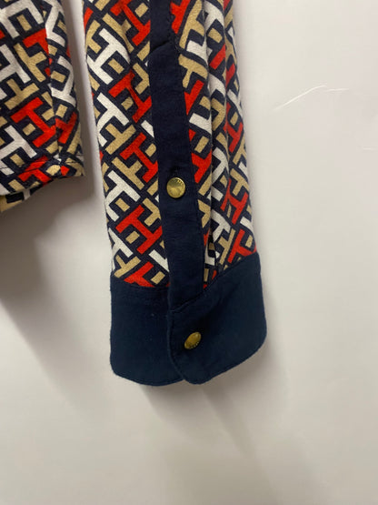 Tommy Hilfiger Red and Blue Stretch Blouse Geometric H Pattern XS