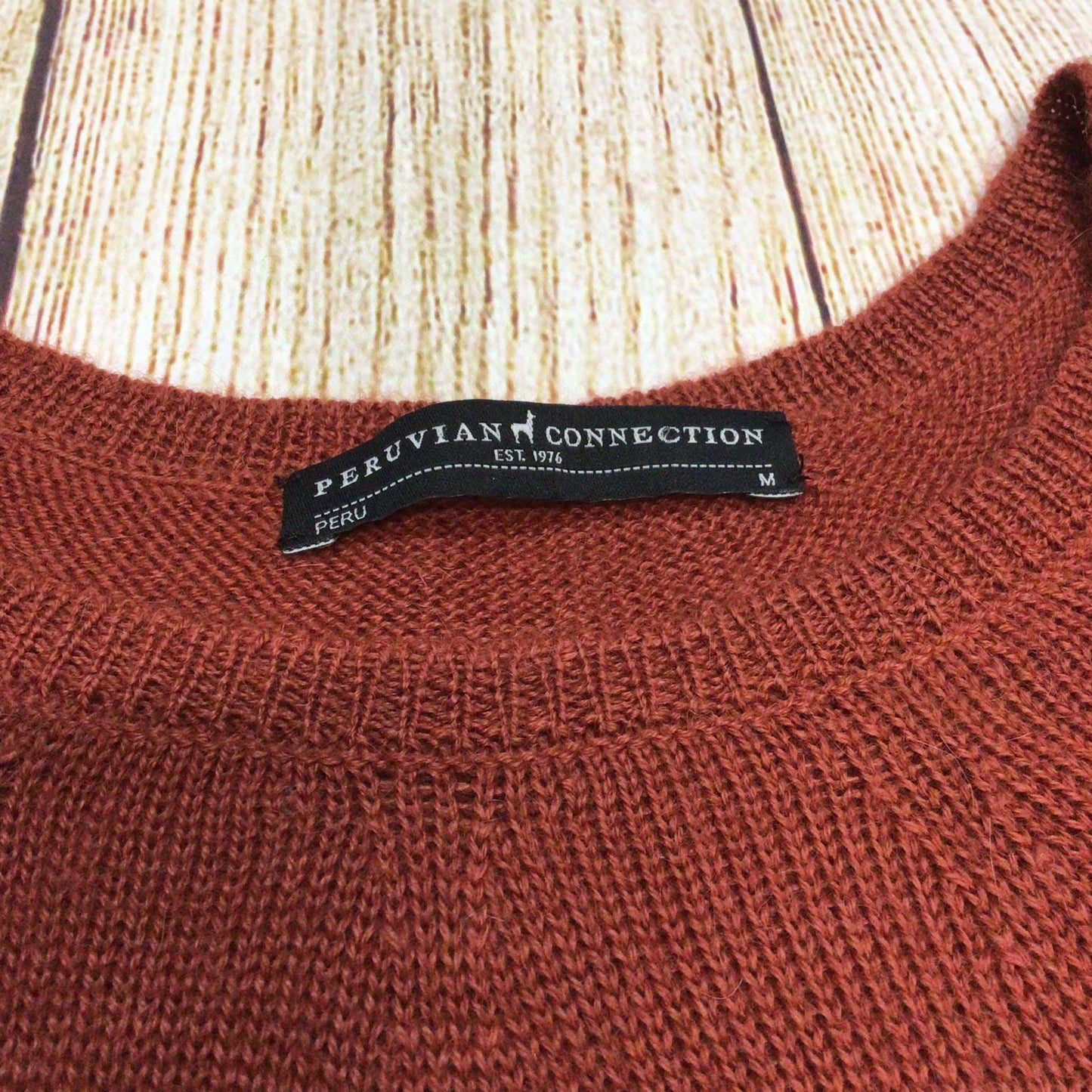 Peruvian Connection Rust Brown 100% Royal Alpaca Jumper Size M