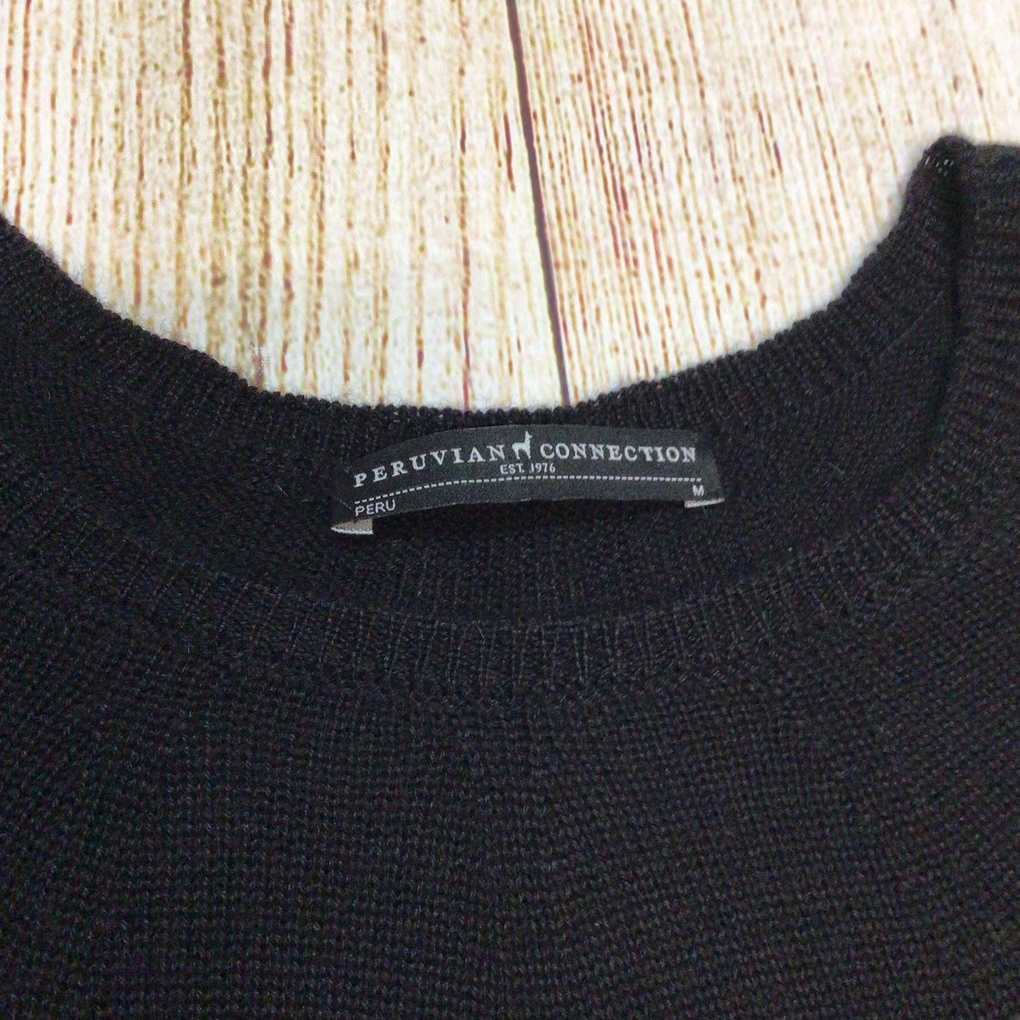 Peruvian Connection Black 100% Royal Alpaca Jumper Size M