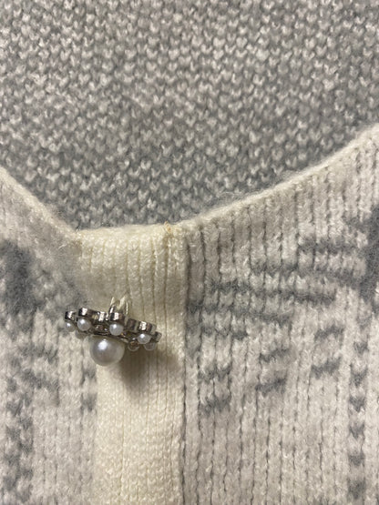 Reserved White and Grey Plaid Knitted Sweater Small